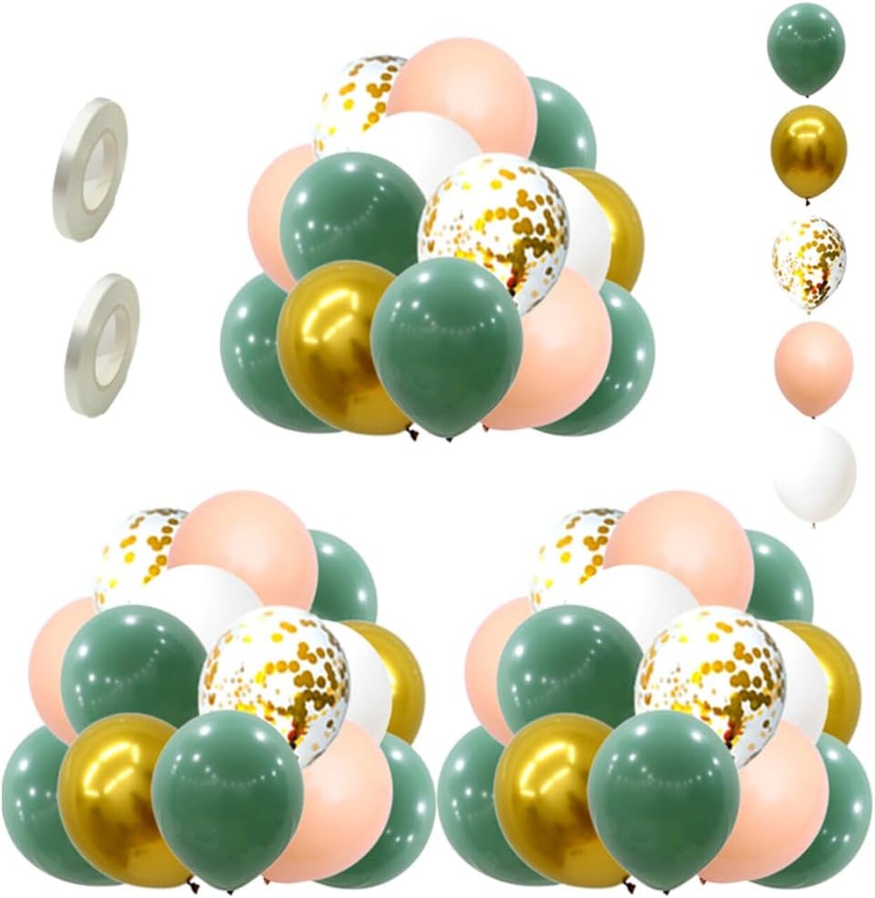 60 pcs 12 inch Green Latex Balloon Gold White Balloons Green Balloon Garland Kit Confetti Balloons for Women Birthday Wedding Engagement Bachelor Bridal Shower Party Decorations